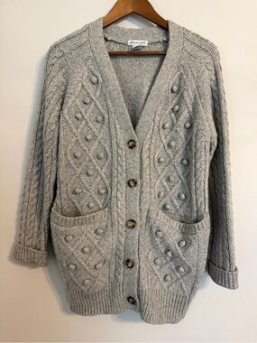 cupcakes & cashmere Light Gray Cable-Knit Bobble Cardigan with Pockets
